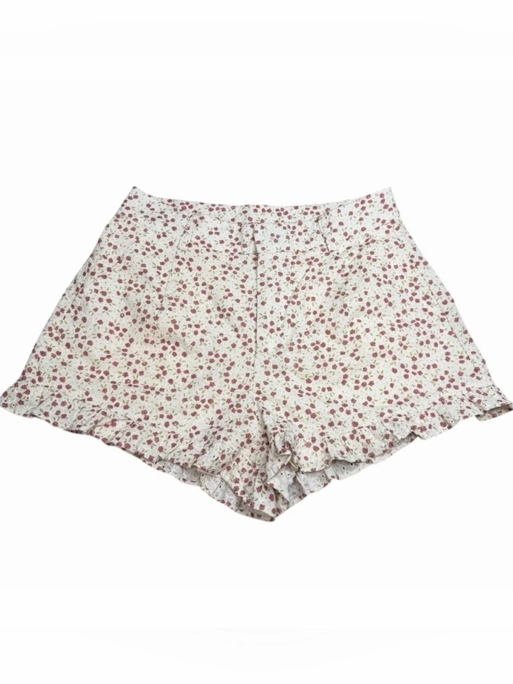 Altar'd State Floral Eyelet Ruffle Hem Shorts | High Waisted | Size Medium